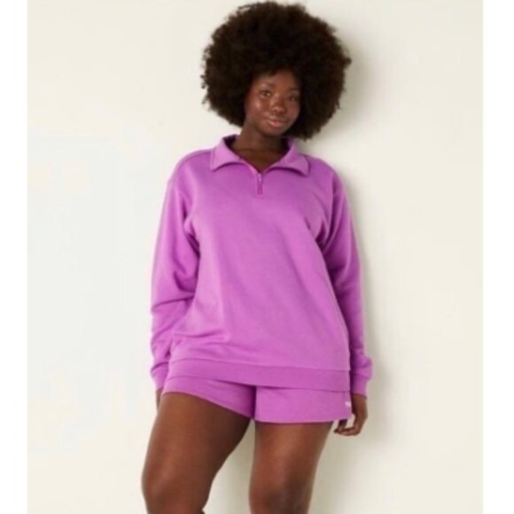 Victoria's Secret PINK Quarter Zip Sweatshirt In Purple Size XXL NWT - Picture 1 of 8